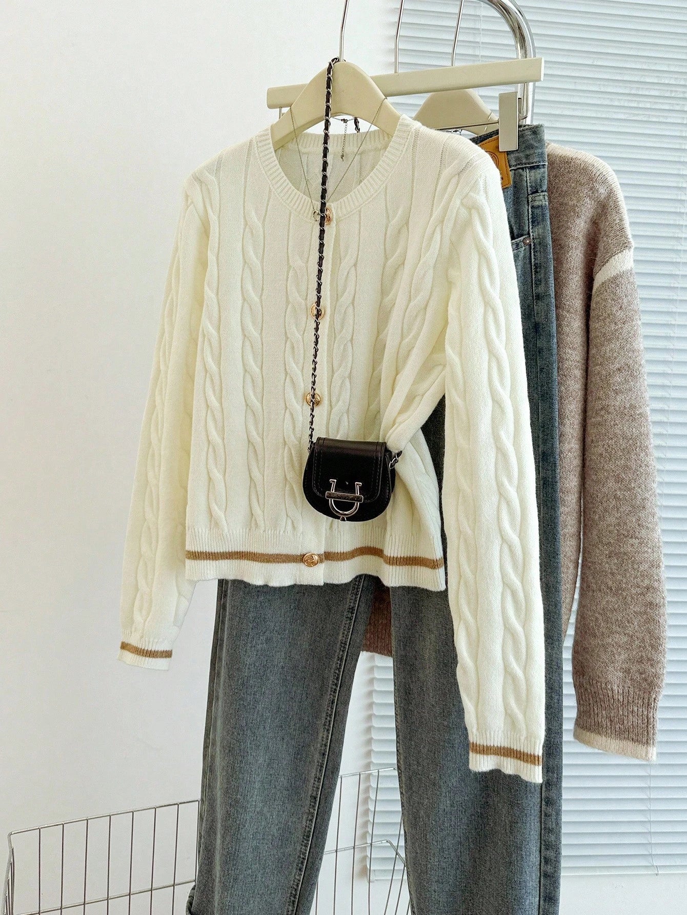 EMERY ROSE Cardigan Casual Versátil Feminino com Listras Colorblock