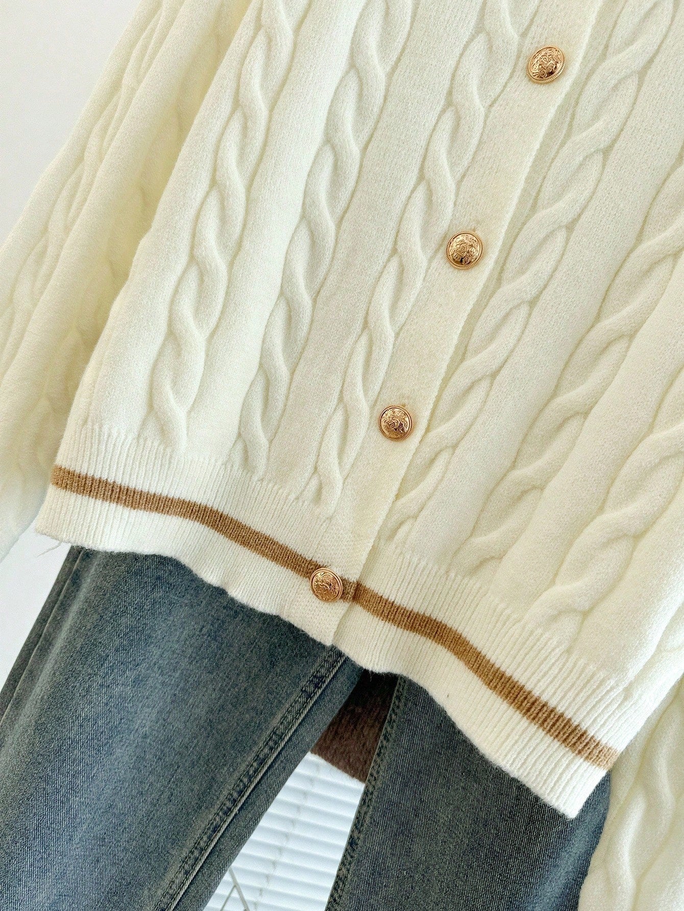 EMERY ROSE Cardigan Casual Versátil Feminino com Listras Colorblock