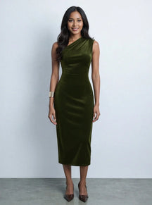 Vestido Bordeaux Midi de Veludo com Alça Única Menta Chic