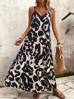 Vestido longo estampado de alças finas, modelagem ampla e tecido leve, ideal para looks casuais de verão Zanzibar Menta Chic  