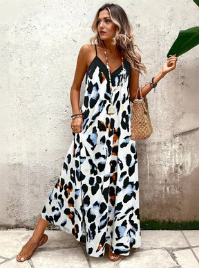 Vestido Zanzibar Menta Chic longo estampado de alças finas, modelagem ampla e tecido leve, ideal para looks casuais de verão.