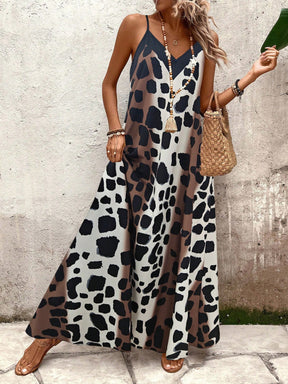 Vestido Zanzibar Menta Chic longo estampado de alças finas, modelagem ampla e tecido leve, ideal para looks casuais de verão.