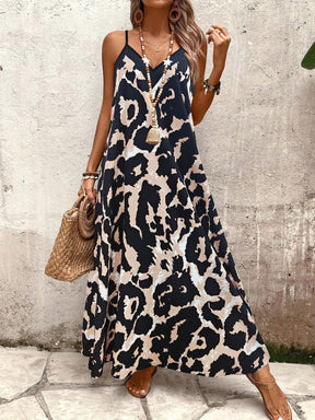 Vestido longo estampado de alças finas, modelagem ampla e tecido leve, ideal para looks casuais de verão Zanzibar Menta Chic  
