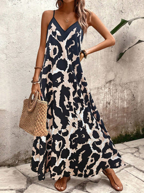 Vestido longo estampado de alças finas, modelagem ampla e tecido leve, ideal para looks casuais de verão Zanzibar Menta Chic  